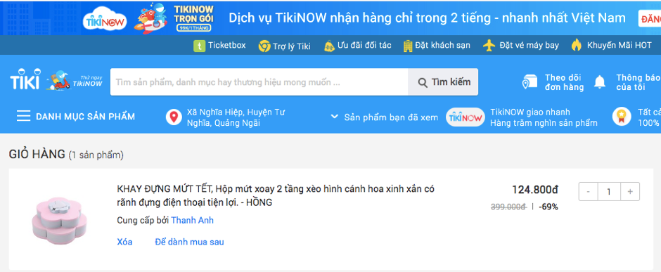 cách xóa giỏ hàng tiki