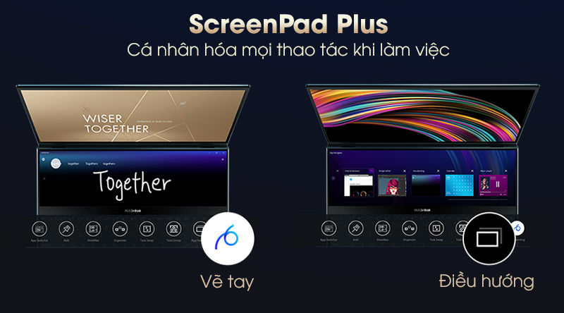 Đa tác vụ trên ScreenPad Plus của laptop Asus ZenBook Duo UX481F Đa tác vụ trên ScreenPad Plus của laptop Asus ZenBook Duo UX481F