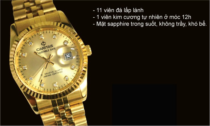 Đồng hồ nữ mạ vạng kim cương Caritas quý phái. .