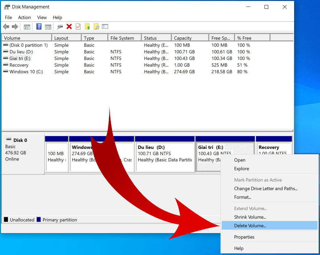 Cách gộp ổ đĩa trong Windows 10 04 Cách gộp ổ đĩa trong Windows 10 04