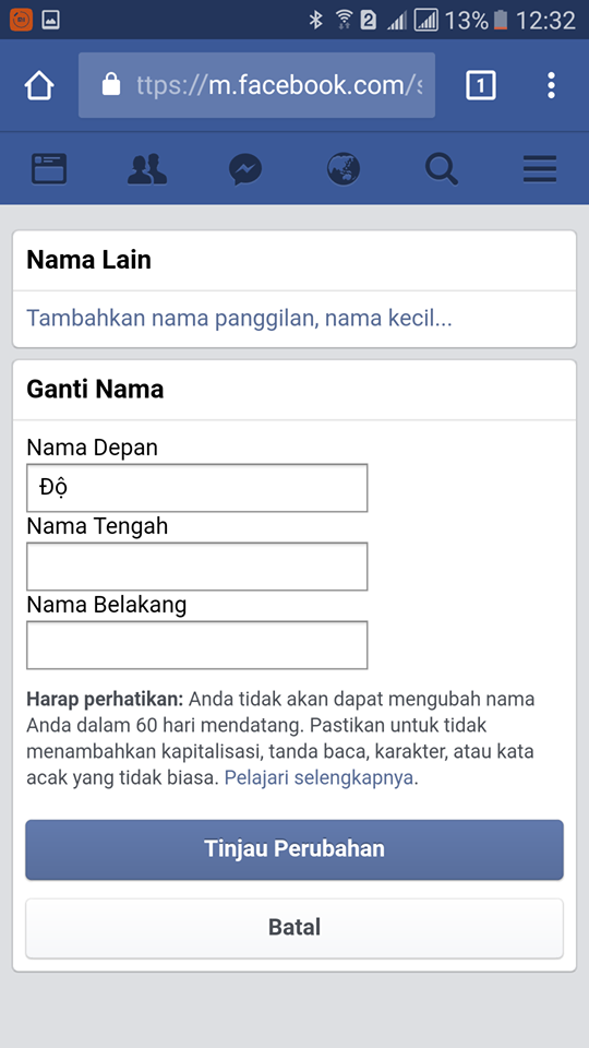 Hướng dẫn đổi tên trang chủ Facebook 1 chữ cái bất kỳ Hướng dẫn đổi tên facebook 1 chữ trên điện thoại di động