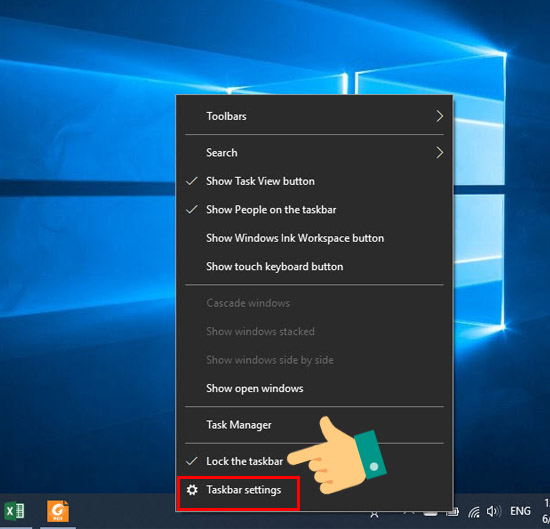Taskbar trên giao diện sử dụng và chọn Taskbar Settings Cách an thanh Taskbar
