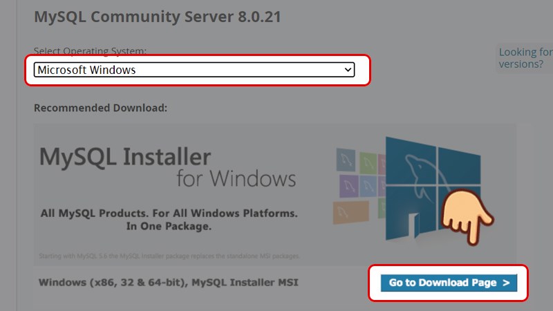 Chọn nền tảng máy của bạn và chọn Go to Download Page Chọn nền tảng máy của bạn và chọn Go to Download Page