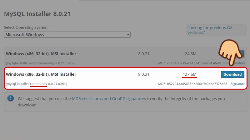 Chọn bản Community với dung lượng lớn hơn và chọn Download Chọn bản Community với dung lượng lớn hơn và chọn Download