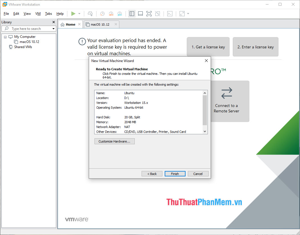 Hướng dẫn cài đặt máy ảo Ubuntu trên máy ảo VMware Chọn Finish để hoàn tất cài đặt