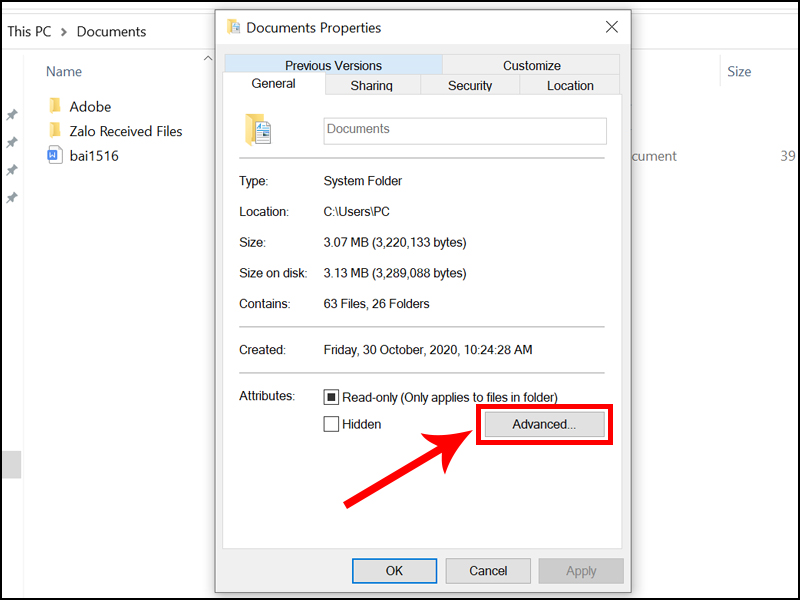 5 cách hàng đầu để đặt mật khẩu cho Thư mục trên máy tính Chọn Nâng cao