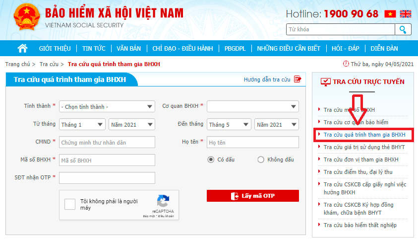 Cách tra cứu quá trình tham gia BHXH đơn giản, miễn phí cho người lao động và doanh nghiệp Khi giao diện “Tra cứu trực tuyến” mở ra nhấn chọn mục “Tra cứu quá trình tham gia BHXH”.