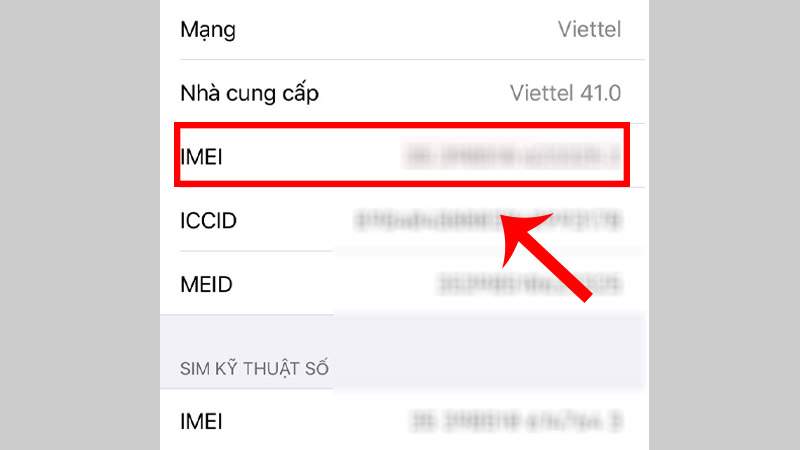 Hướng dẫn mở khóa iCloud bằng IMEI Bước 2: Khi bạn kéo xuống phần IMEI. Tại đây bạn sẽ xem được số IMEI của mình