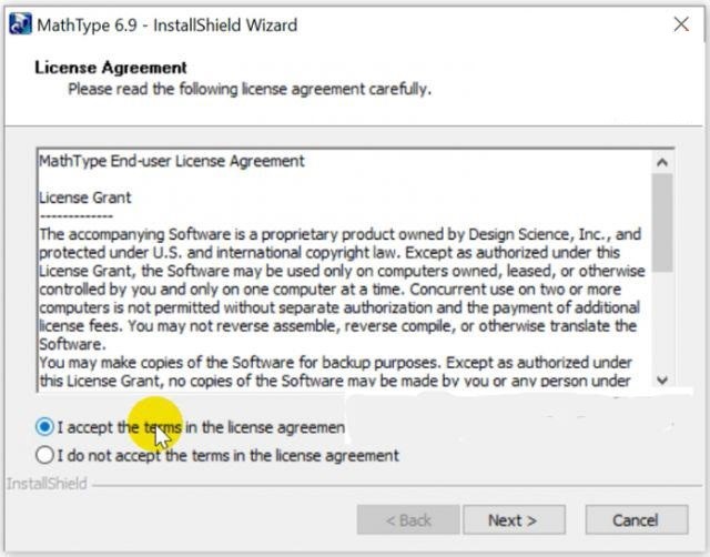 Nhấn chọn accept để tiếp tục cài đặt Mathtype 6.9 mới nhất Nhấn chọn accept để tiếp tục cài đặt Mathtype 6.9 mới nhất