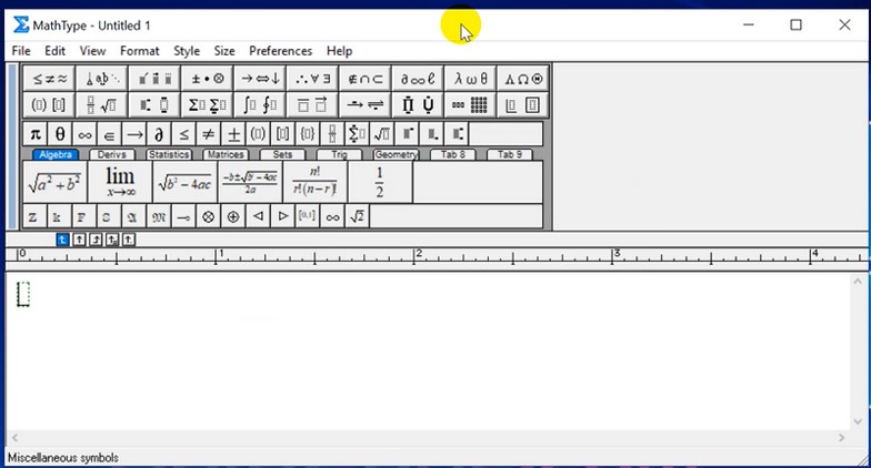 Cửa sổ soạn thảo công thức của Mathtype sau khi cài đặt xong Cửa sổ soạn thảo công thức của Mathtype sau khi cài đặt xong