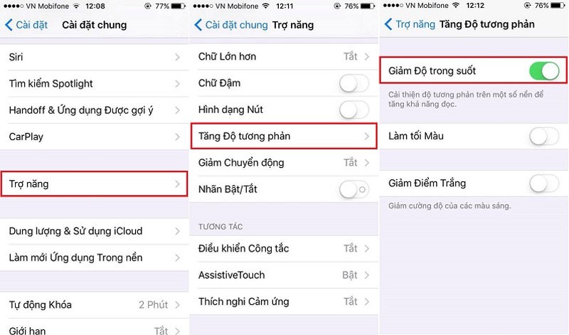 Tắt hiệu ứng trong suốt giúp cho iphone chạy nhanh hơn Tắt hiệu ứng trong suốt giúp cho iphone chạy nhanh hơn