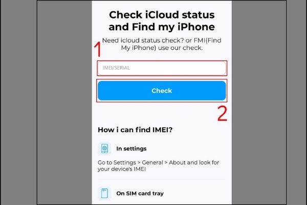 Nhập IMEI điện thoại để kiểm tra trạng thái iCloud Nhập IMEI điện thoại để kiểm tra trạng thái iCloud
