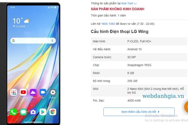 Cấu hình cơ bản LG wing 5G Cấu hình cơ bản LG wing 5G