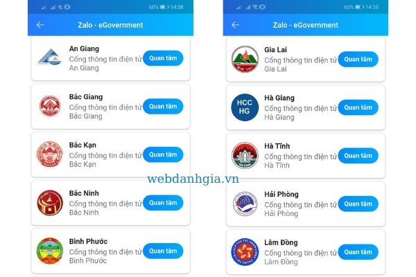 Cổng thông tin của Zalo eGovernment trên Zalo Cổng thông tin của Zalo eGovernment trên Zalo